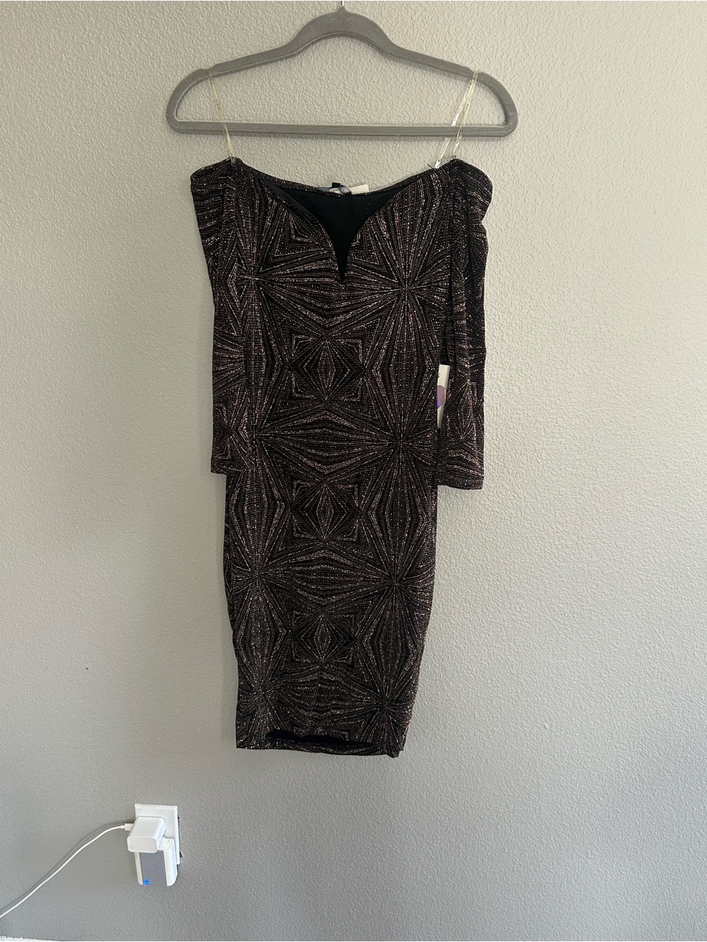 Windsor Black & Rose Gold One-Shoulder Sparkle Sheath Dress